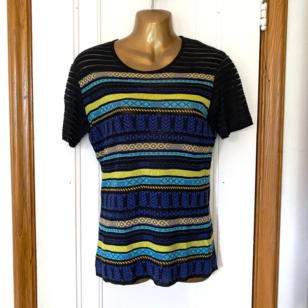 French Striped Sweater | Lightweight Blue Tones & Yellow Short Sleeve Top